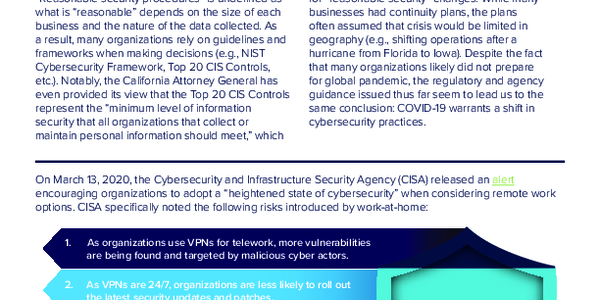 COVID-19 Warrants Modified Cybersecurity for Work-At-Home