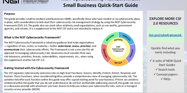 NIST Cybersecurity Framework 2.0: Small Business Quick-Start Guide
