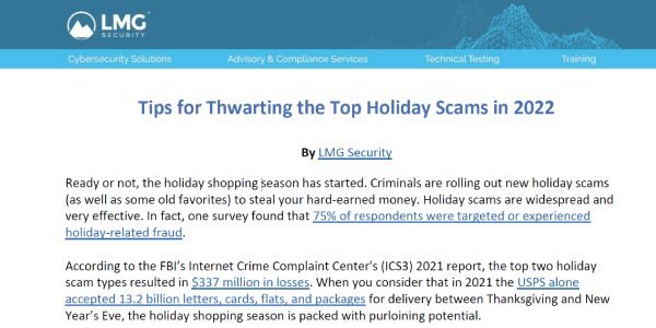 Tips for Thwarting the Top Holiday Scams in 2022